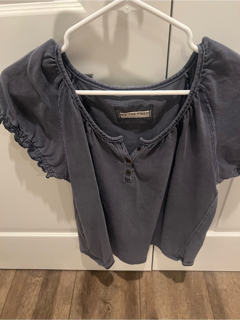 We The Free Washed Blue Button-Front Scoop Tee